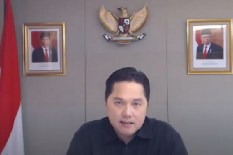 Tangkapan layar - Menteri BUMN Erick Thohir dalam seminar daring di Jakarta, Sabtu (12/12/2020). ANTARA/Aji Cakti

