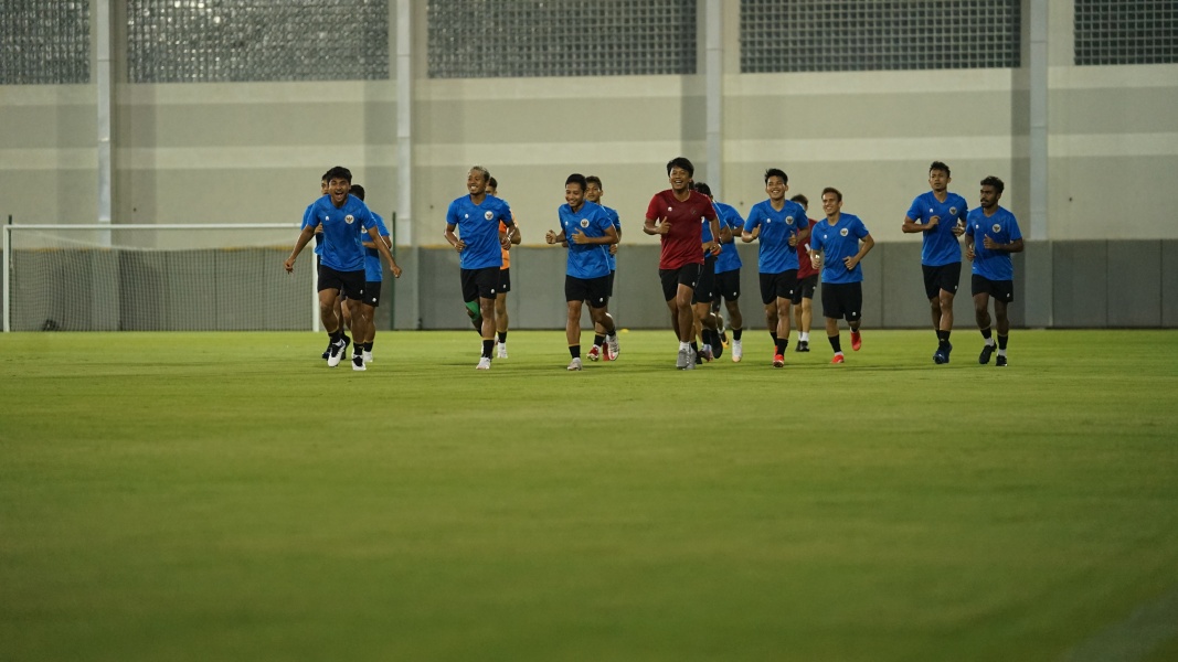 Skuad Garuda berlatih jelang menghadapi UEA di pertandingan terakhir,. PSSI