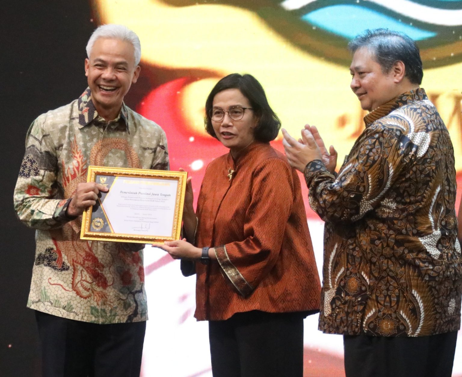 Gubernur Jawa Tengah Ganjar Pranowo, dalam acara KUR Award di Pos Bloc Jakarta, Rabu (9/8/2023).