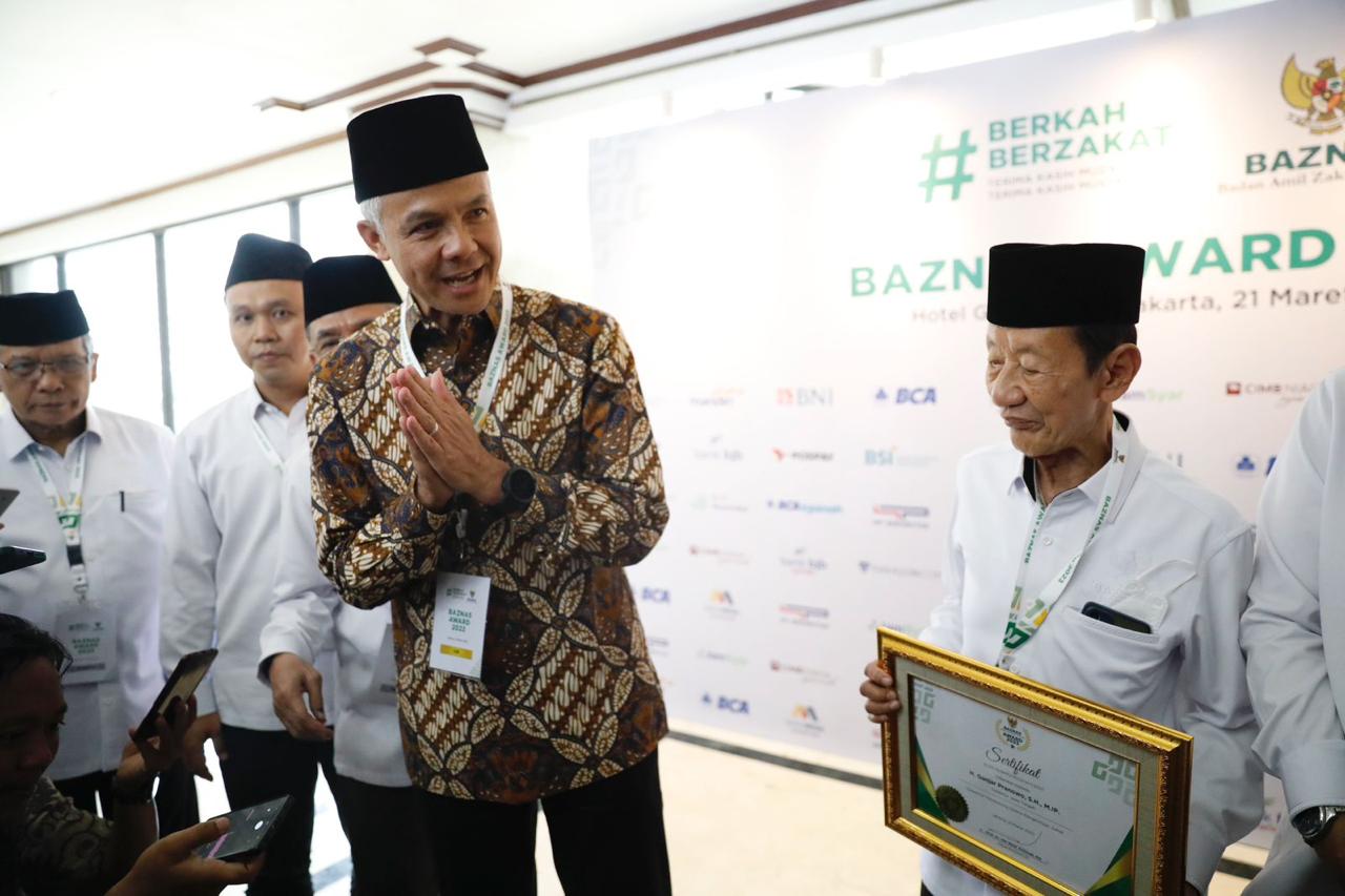 Gubernur Jawa Tengah Ganjar Pranowo saat acara Baznas Award 2023, di Hotel Grand Sahid Jakarta, Senin (21/3/2023). 