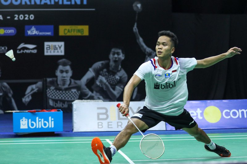 
Pebulutangkis tunggal putra Anthony Sinisuka Ginting memetik kemenangan atas Tegar Sulistio dengan skor 21-14, 21-19 pada turnamen internal PBSI yang digelar di Pelatnas PBSI Cipayung, Jakarta Timur, Rabu (8/7/2020) (Tim PBSI)

