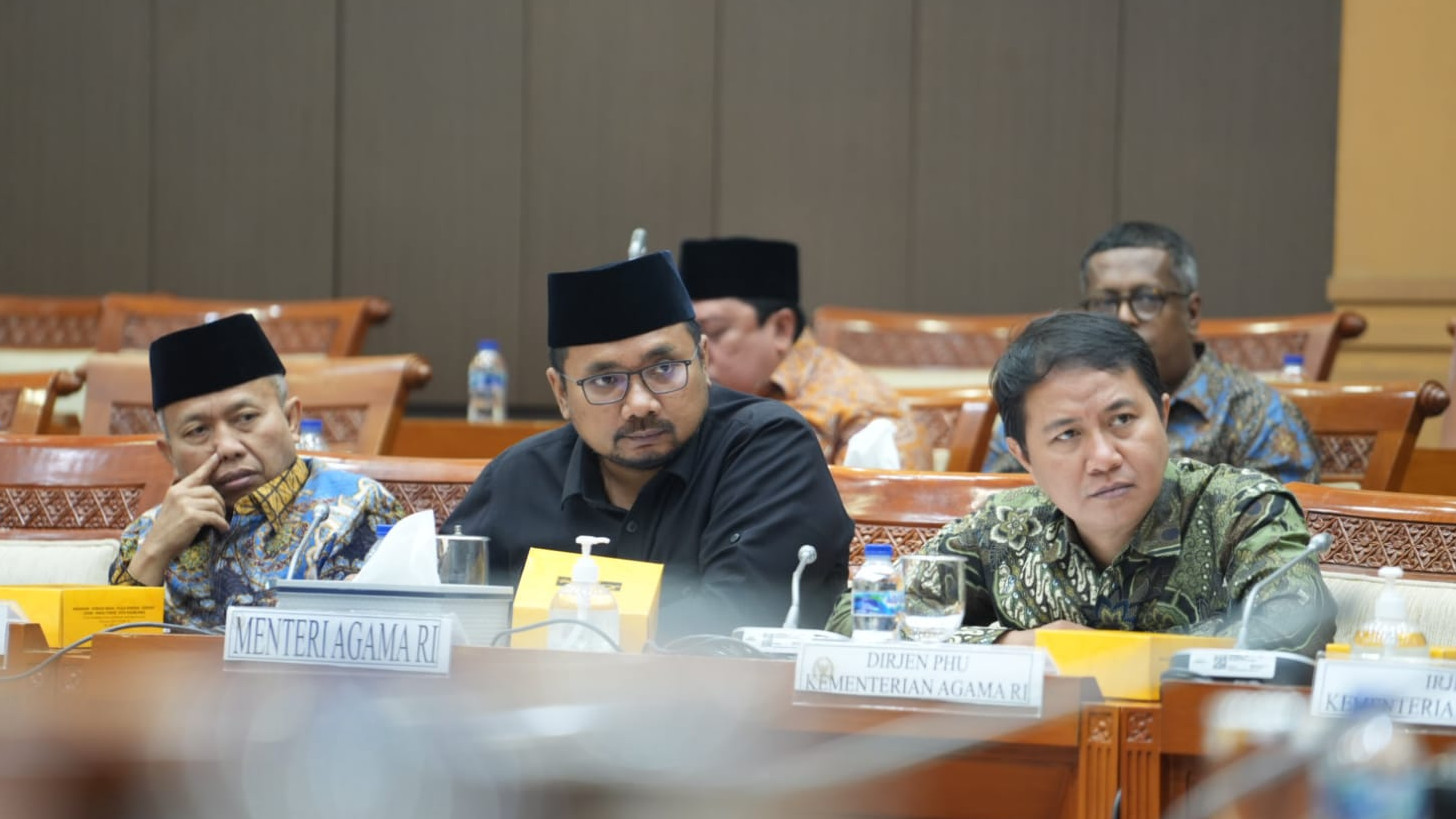 Menag Yaqut saat menggelar Rapat Kerja (Raker) dengan Komisi VIII DPR RI di Senayan, Rabu (17/5/2023).