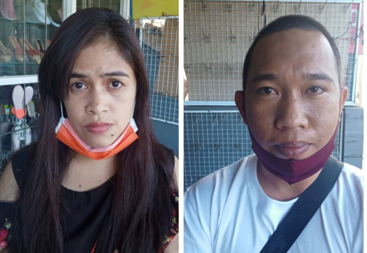 Pembantu korban  Hesty dan Suaminya Sainuddin saat di Mapolresta Sidoarjo. (FOTO: HMP/lis)
