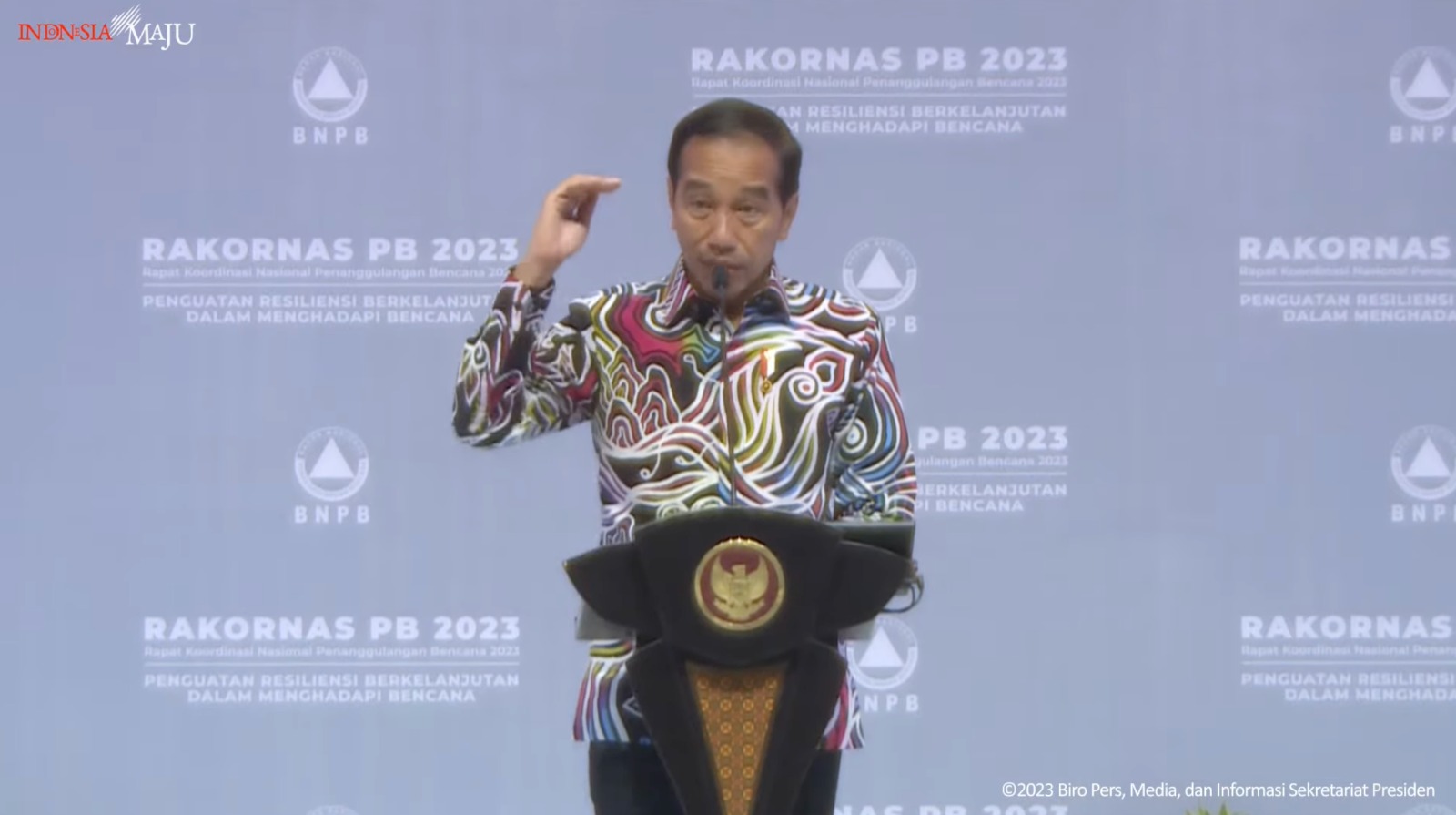 Presiden Jokowi membuka Rakornas Penanggulangan Bencana Tahun 2023, Kamis (02/03/2023), di JiExpo, Kemayoran, Jakarta.
