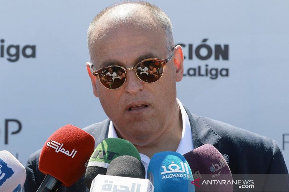 Presiden La Liga Javier Tebas. ANTARA/AFP/Khalil Mazraawi/aa. (AFP/KHALIL MAZRAAWI)