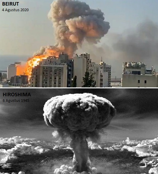 SERUPA TAPI SAMA: Ledakan dahysat di Beirut, Lebanon pada 4 Agustus 2020 dan ledakan bom atum di Hiroshima, Jepang pada 6 Agustus 1945.  
