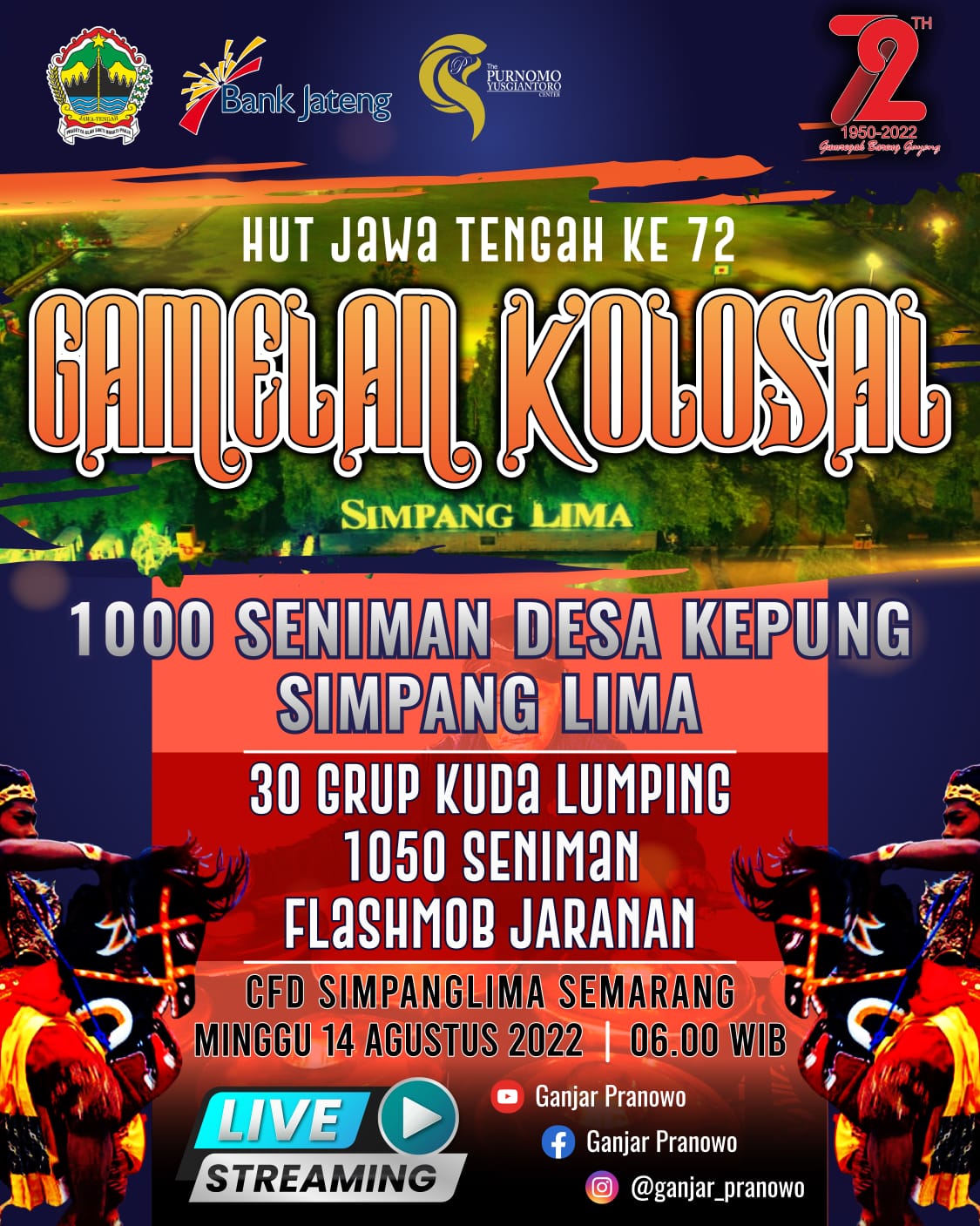Sebuah pertunjukan spektakuler akan tersaji di Lapangan Pancasila, Simpang Lima Kota Semarang, Minggu (14/8/2022) pagi