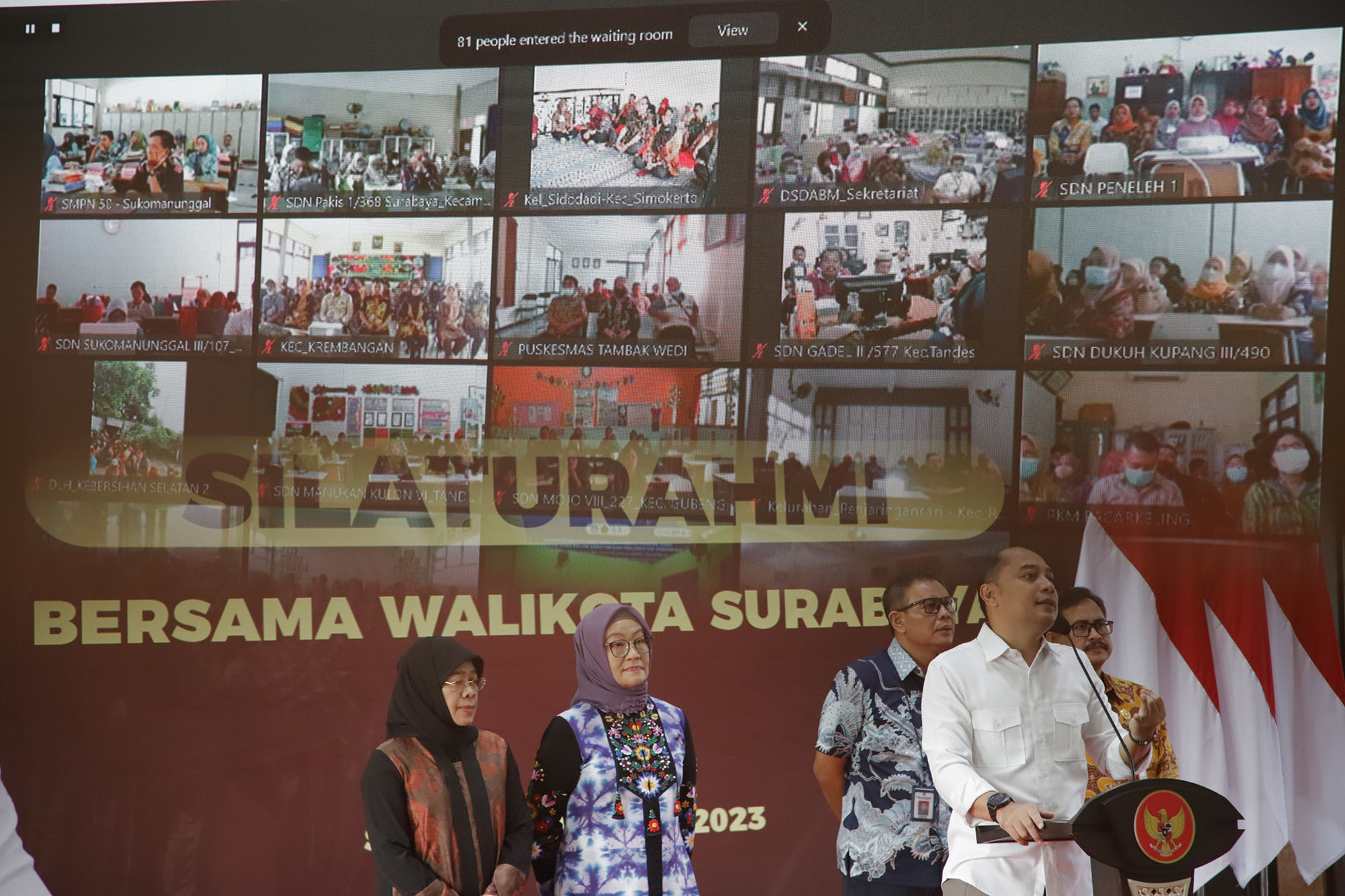  Wali Kota Eri Cahyadi di momen halal bihalal bersama seluruh pegawai di lingkungan Pemkot Surabaya, Kamis (27/4/2023).